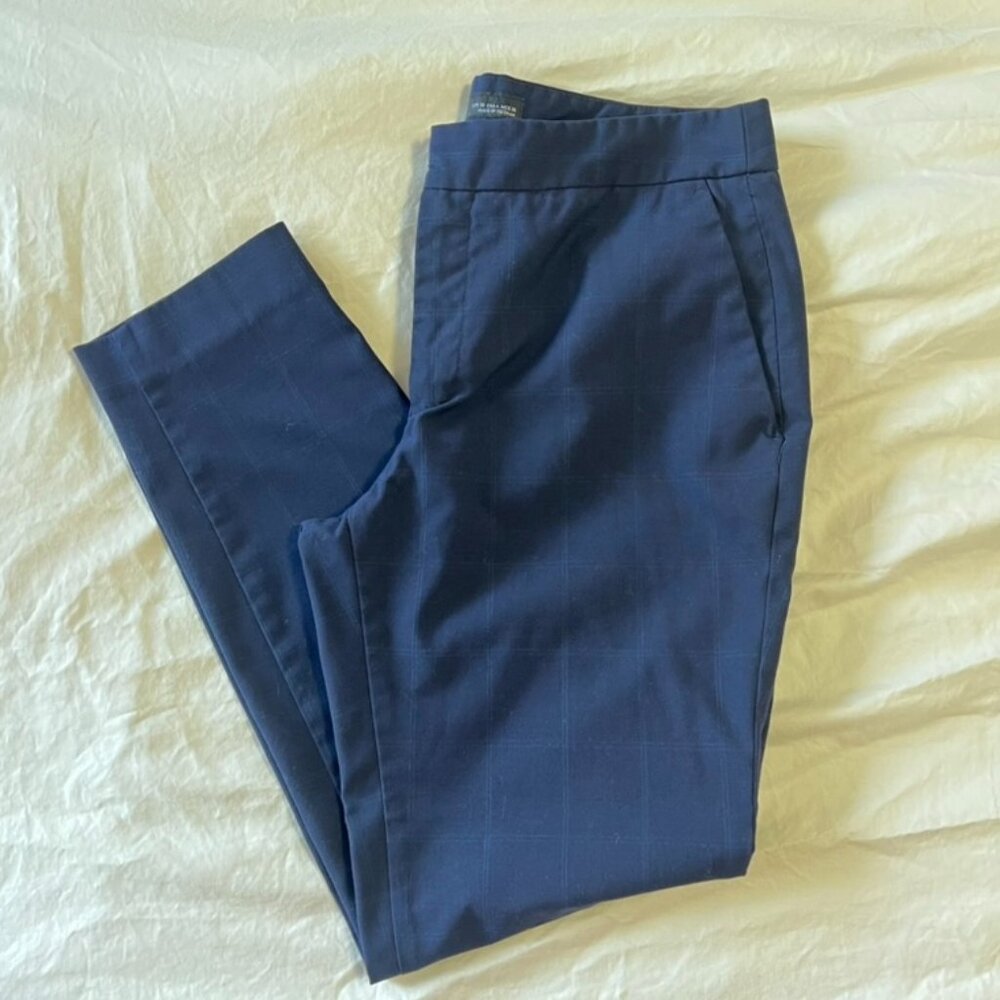 Navy Blue Cropped Straight Leg Trousers